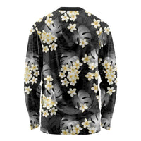 Black Tropical Hawaii Long Sleeve Shirt Seamless Monstera Plumeria Hawaiian Pattern LT14 - Polynesian Pride