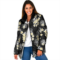 Black Tropical Hawaii Padded Jacket Seamless Monstera Plumeria Hawaiian Pattern - Polynesian Pride