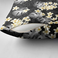 Black Tropical Hawaii Pillow Cover Seamless Monstera Plumeria Hawaiian Pattern - Polynesian Pride