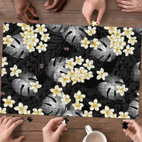 Black Tropical Hawaii Puzzle Seamless Monstera Plumeria Hawaiian Pattern - Polynesian Pride