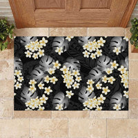 Black Tropical Hawaii Rubber Doormat Seamless Monstera Plumeria Hawaiian Pattern LT14 Black - Polynesian Pride