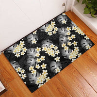 Black Tropical Hawaii Rubber Doormat Seamless Monstera Plumeria Hawaiian Pattern LT14 - Polynesian Pride