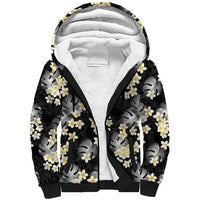 Black Tropical Hawaii Sherpa Hoodie Seamless Monstera Plumeria Hawaiian Pattern LT14 Unisex Black - Polynesian Pride