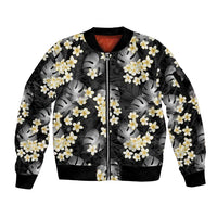 Black Tropical Hawaii Sleeve Zip Bomber Jacket Seamless Monstera Plumeria Hawaiian Pattern LT14 Unisex Black - Polynesian Pride