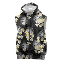 Black Tropical Hawaii Sleeveless Zip Hoodie Seamless Monstera Plumeria Hawaiian Pattern LT14 Black - Polynesian Pride