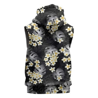 Black Tropical Hawaii Sleeveless Zip Hoodie Seamless Monstera Plumeria Hawaiian Pattern LT14 - Polynesian Pride