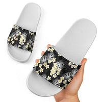 Black Tropical Hawaii Slide Sandals Seamless Monstera Plumeria Hawaiian Pattern - Polynesian Pride