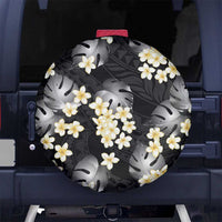 Black Tropical Hawaii Spare Tire Cover Seamless Monstera Plumeria Hawaiian Pattern - Polynesian Pride