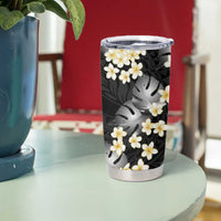 Black Tropical Hawaii Tumbler Cup Seamless Monstera Plumeria Hawaiian Pattern - Polynesian Pride