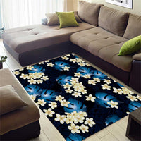 Blue Tropical Hawaii Area Rug Seamless Monstera Plumeria Hawaiian Pattern - Polynesian Pride