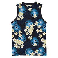 Blue Tropical Hawaii Basketball Jersey Seamless Monstera Plumeria Hawaiian Pattern LT14 - Polynesian Pride