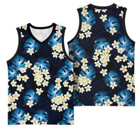 Blue Tropical Hawaii Basketball Jersey Seamless Monstera Plumeria Hawaiian Pattern LT14 - Polynesian Pride