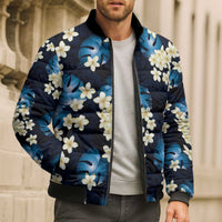 Blue Tropical Hawaii Bomber Puffer Jacket Seamless Monstera Plumeria Hawaiian Pattern LT14 - Polynesian Pride