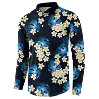 Blue Tropical Hawaii Button Sweatshirt Seamless Monstera Plumeria Hawaiian Pattern LT14 - Polynesian Pride