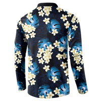 Blue Tropical Hawaii Button Sweatshirt Seamless Monstera Plumeria Hawaiian Pattern LT14 - Polynesian Pride