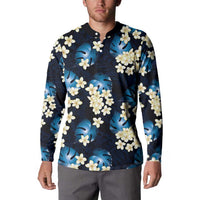 Blue Tropical Hawaii Button Sweatshirt Seamless Monstera Plumeria Hawaiian Pattern LT14 - Polynesian Pride