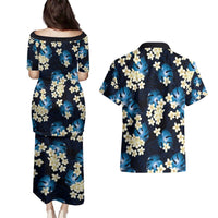 Blue Tropical Hawaii Couples Matching Puletasi and Hawaiian Shirt Seamless Monstera Plumeria Hawaiian Pattern LT14 - Polynesian Pride