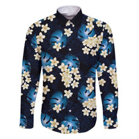Blue Tropical Hawaii Family Matching Long Sleeve Bodycon Dress and Hawaiian Shirt Seamless Monstera Plumeria Hawaiian Pattern - Polynesian Pride