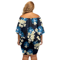 Blue Tropical Hawaii Family Matching Off Shoulder Short Dress and Hawaiian Shirt Seamless Monstera Plumeria Hawaiian Pattern - Polynesian Pride
