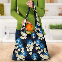 Blue Tropical Hawaii Grocery Bag Seamless Monstera Plumeria Hawaiian Pattern - Polynesian Pride