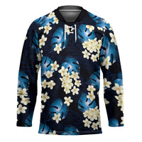 Blue Tropical Hawaii Hockey Jersey Seamless Monstera Plumeria Hawaiian Pattern LT14 Unisex Blue - Polynesian Pride