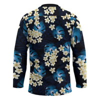 Blue Tropical Hawaii Hockey Jersey Seamless Monstera Plumeria Hawaiian Pattern LT14 - Polynesian Pride