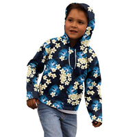 Blue Tropical Hawaii Kid Hoodie Seamless Monstera Plumeria Hawaiian Pattern - Polynesian Pride
