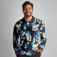 Blue Tropical Hawaii Long Sleeve Polo Shirt Seamless Monstera Plumeria Hawaiian Pattern LT14 - Polynesian Pride