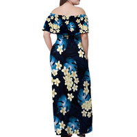 Blue Tropical Hawaii Off Shoulder Maxi Dress Seamless Monstera Plumeria Hawaiian Pattern - Polynesian Pride