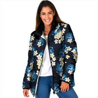 Blue Tropical Hawaii Padded Jacket Seamless Monstera Plumeria Hawaiian Pattern LT14 Women Blue - Polynesian Pride