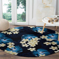 Blue Tropical Hawaii Round Carpet Seamless Monstera Plumeria Hawaiian Pattern - Polynesian Pride