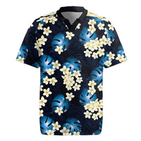 Blue Tropical Hawaii Rugby Jersey Seamless Monstera Plumeria Hawaiian Pattern LT14 Blue - Polynesian Pride