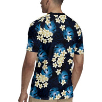 Blue Tropical Hawaii Rugby Jersey Seamless Monstera Plumeria Hawaiian Pattern LT14 - Polynesian Pride