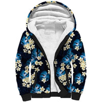 Blue Tropical Hawaii Sherpa Hoodie Seamless Monstera Plumeria Hawaiian Pattern LT14 Unisex Blue - Polynesian Pride