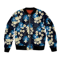 Blue Tropical Hawaii Sleeve Zip Bomber Jacket Seamless Monstera Plumeria Hawaiian Pattern LT14 Unisex Blue - Polynesian Pride