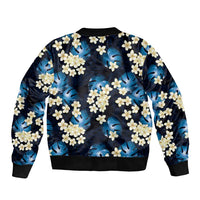 Blue Tropical Hawaii Sleeve Zip Bomber Jacket Seamless Monstera Plumeria Hawaiian Pattern LT14 - Polynesian Pride