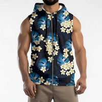 Blue Tropical Hawaii Sleeveless Zip Hoodie Seamless Monstera Plumeria Hawaiian Pattern LT14 - Polynesian Pride