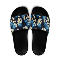Blue Tropical Hawaii Slide Sandals Seamless Monstera Plumeria Hawaiian Pattern - Polynesian Pride