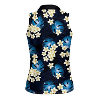 Blue Tropical Hawaii Women Sleeveless Polo Shirt Seamless Monstera Plumeria Hawaiian Pattern LT14 - Polynesian Pride