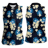 Blue Tropical Hawaii Women Sleeveless Polo Shirt Seamless Monstera Plumeria Hawaiian Pattern LT14 - Polynesian Pride