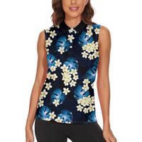 Blue Tropical Hawaii Women Sleeveless Polo Shirt Seamless Monstera Plumeria Hawaiian Pattern LT14 - Polynesian Pride