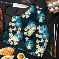Dark Cyan Tropical Hawaii Apron Seamless Monstera Plumeria Hawaiian Pattern LT14 Dark Cyan - Polynesian Pride