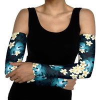 Dark Cyan Tropical Hawaii Arm Sleeves Seamless Monstera Plumeria Hawaiian Pattern - Polynesian Pride