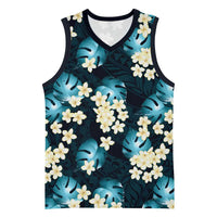 Dark Cyan Tropical Hawaii Basketball Jersey Seamless Monstera Plumeria Hawaiian Pattern LT14 Unisex Dark Cyan - Polynesian Pride