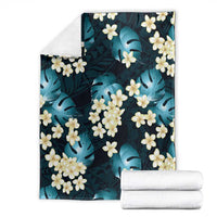 Dark Cyan Tropical Hawaii Blanket Seamless Monstera Plumeria Hawaiian Pattern - Polynesian Pride
