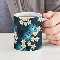 Dark Cyan Tropical Hawaii Ceramic Mug Seamless Monstera Plumeria Hawaiian Pattern LT14 - Polynesian Pride