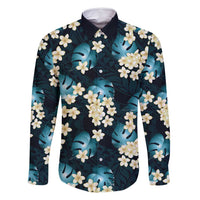 Dark Cyan Tropical Hawaii Family Matching Long Sleeve Bodycon Dress and Hawaiian Shirt Seamless Monstera Plumeria Hawaiian Pattern - Polynesian Pride