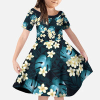 Dark Cyan Tropical Hawaii Family Matching Off Shoulder Maxi Dress and Hawaiian Shirt Seamless Monstera Plumeria Hawaiian Pattern - Polynesian Pride