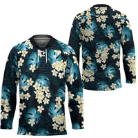 Dark Cyan Tropical Hawaii Hockey Jersey Seamless Monstera Plumeria Hawaiian Pattern LT14 - Polynesian Pride