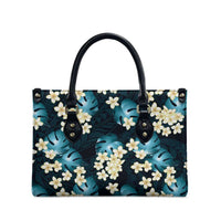 Dark Cyan Tropical Hawaii Leather Bag Seamless Monstera Plumeria Hawaiian Pattern - Polynesian Pride